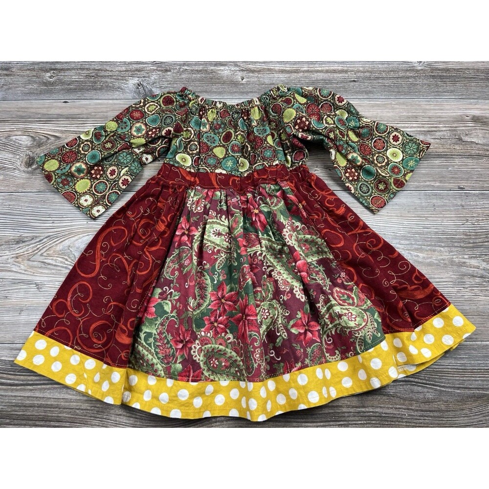 Peapod Boutique Christmas Dress Toddler 18/24 Month Hand Made Boho Cottagecore